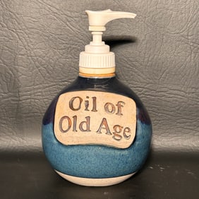 Tumbleweed Pottery Vintage Stoneware 'Oil of Old Age' Lotion or Soap Dispenser