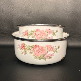 Vintage Rose Enamelware Bowl Set of 2