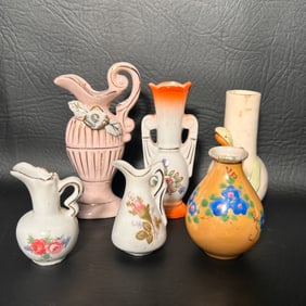 6 Vintage Miniature Ceramic Vases, MADE IN JAPAN