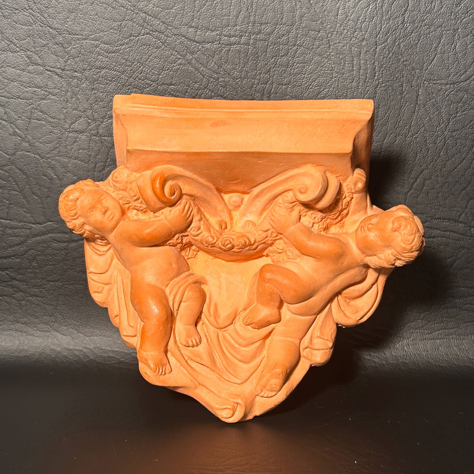 Vintage Art Nouveau Cherub Plaster Wall Hanging Shelf: W5.5in H4.5in D2.5in