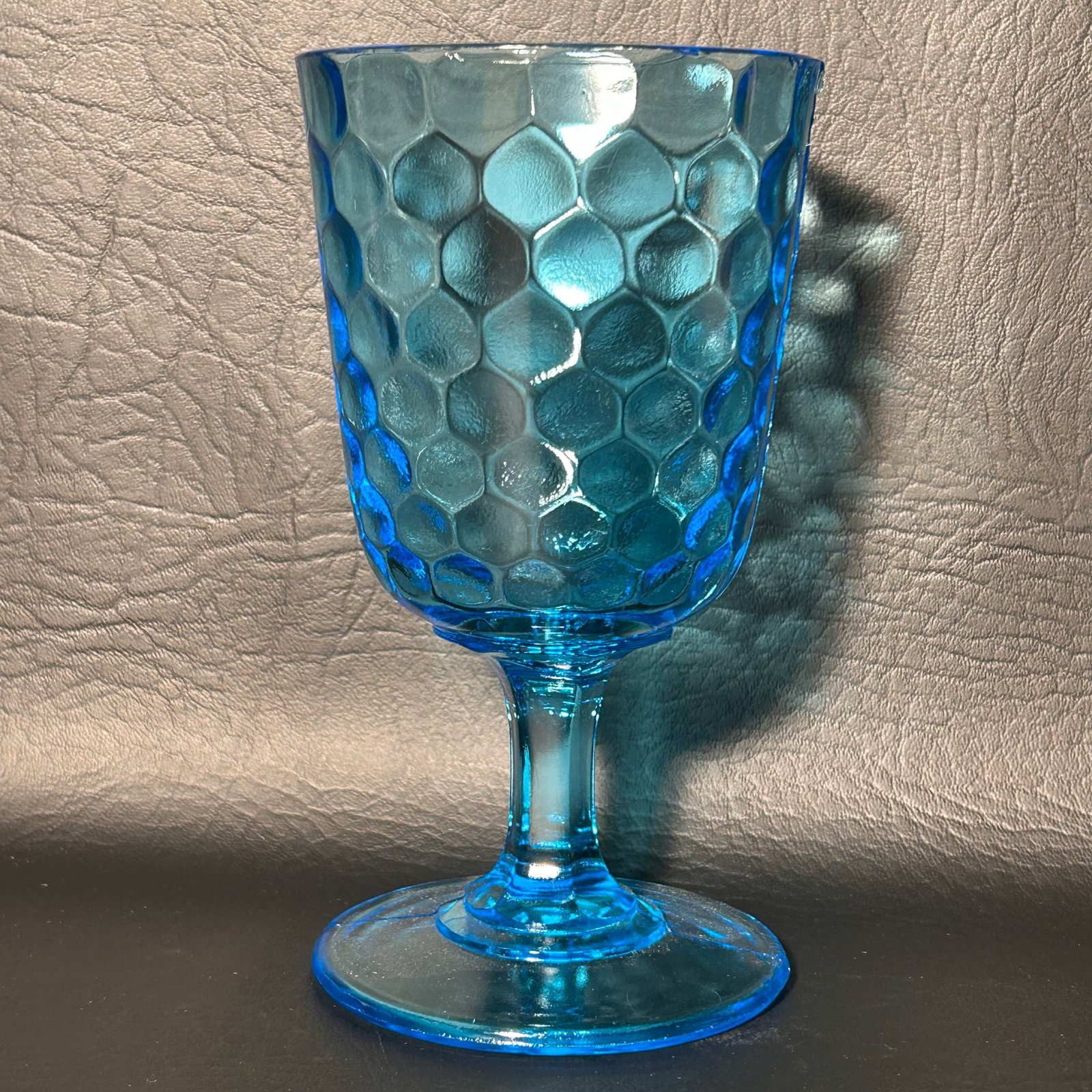 Vintage Blue Glass Goblet: W3in H6in