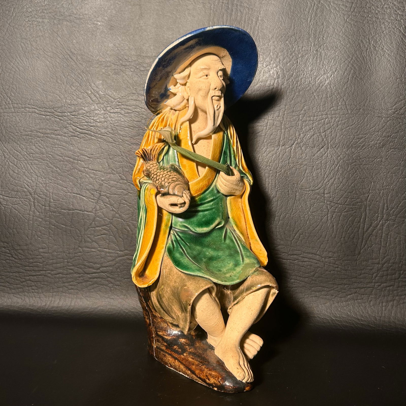 Earthenware Chinese Fisherman Mudman Statue (1 of 4)