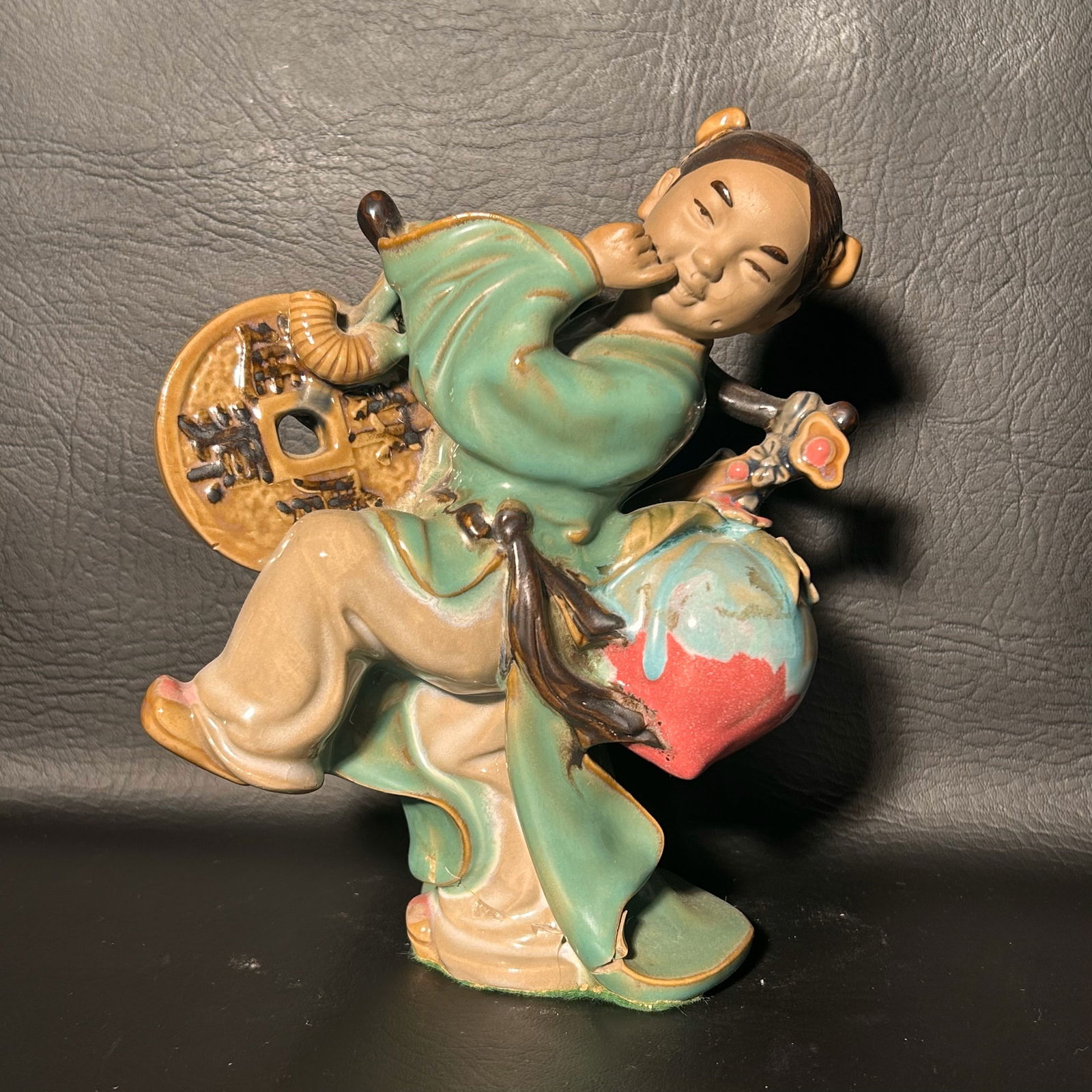 Vintage Shiwan Earthenware Mudman Pottery, Woman for Good Luck: W6in H8in D3.5in