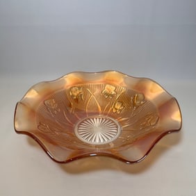 Vintage Amber Carnival Jeannette Glass Fruit Bowl in Iris Herringbone Pattern