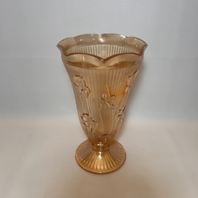 Vintage Amber Carnival Jeanette Glass Vase in Iris Herringbone Pattern