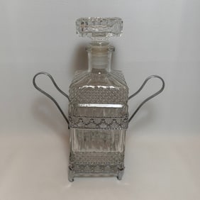 Vintage Glass Queen Anne Whiskey Decanter with Footed Frame