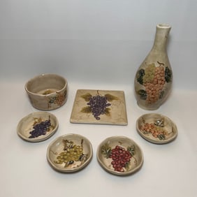 7 Piece Ceramic Handpainted Grape Motif Kitchen Set