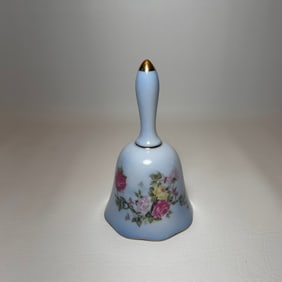 Vintage Nippon Replica Blue Ceramic Bell with Roses and Gold Accent