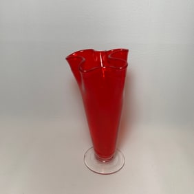 Hand Blown Red Ruffle Hankerchief Vase