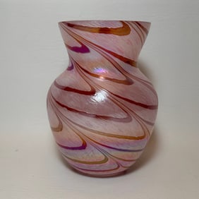 Pink Red Art Glass Iridescent Swirl Vase Teleflora Gift