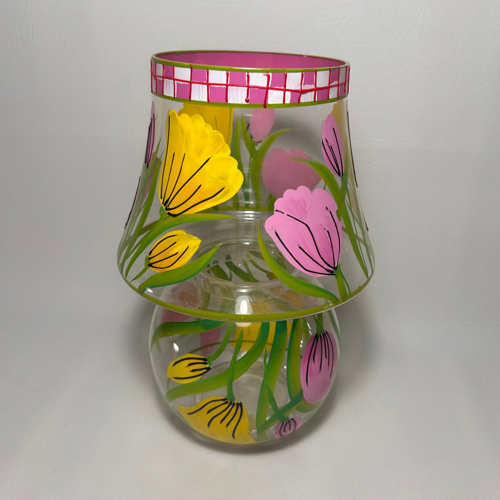 Candle Lamp Fifth Avenue Crystal Hand Painted Tulip Motif: W6.5in H11.5in D6.5in