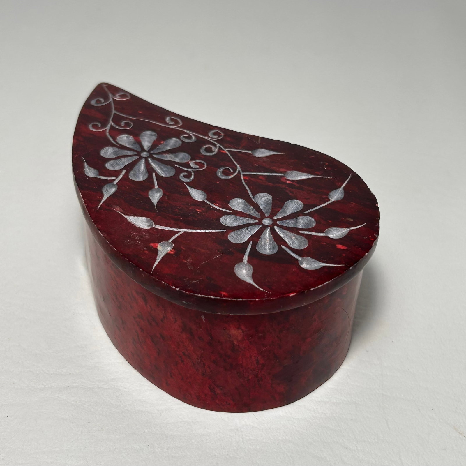 Worldmarket Teardrop Shaped Carved Stone Trinket Box: W3in H1.75in D4.5in