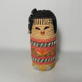 Japanese Kokeshi Style Woven Wicker Doll Basket