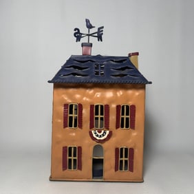Tin Early American House Candle Holder Patriotic Decor