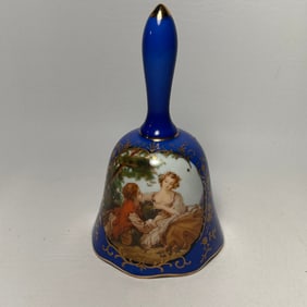 Vintage Mid Century Rococo Style Ceramic Bell with F.Boucher Transfer Print