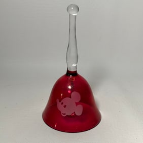 Disney Mickey Mouse Etched Red Glass Bell