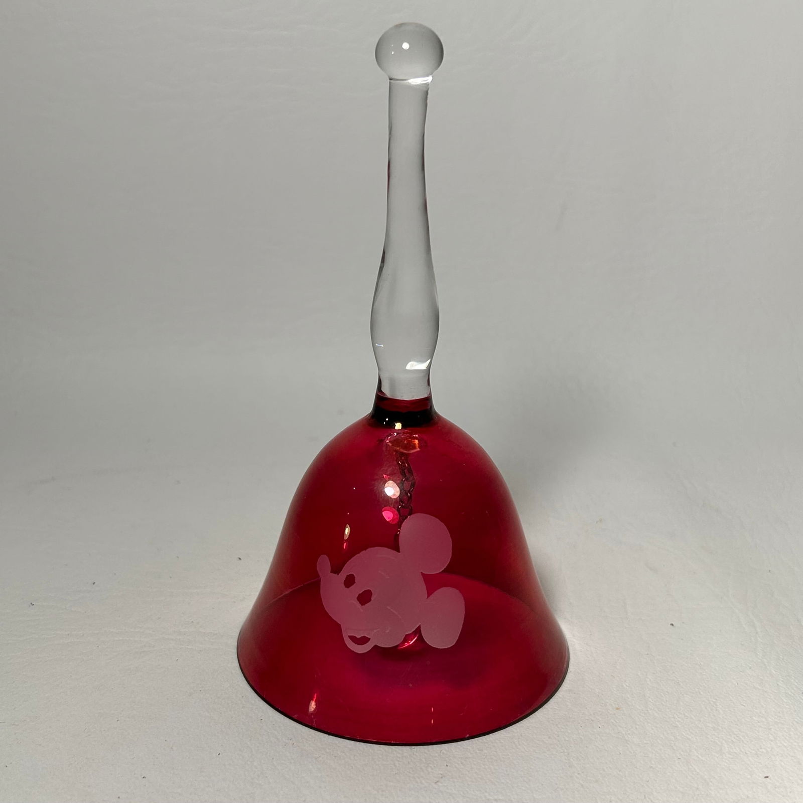 Disney Mickey Mouse Etched Red Glass Bell (1 of 3)