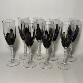 Handpainted Brushstroke Cityscape Champagne Flutes, Set of 8