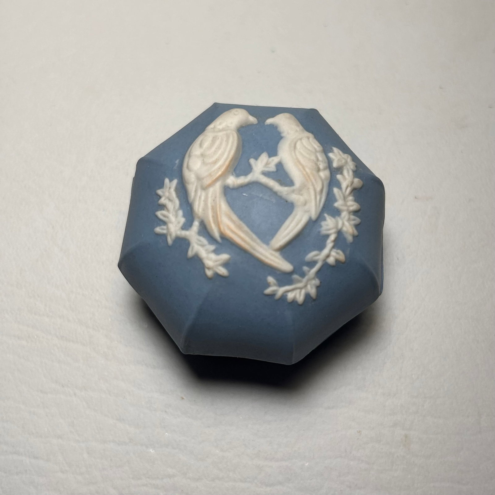 JCM Wedgewood Style Octagonal Lovebird Blue Trinket Box: W2.25in H1.75in