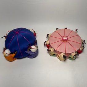Vintage Chinese Silk Children Pincushion Pair Trinket Box