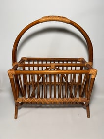 Vintage Mid Century Rattan Magazine Rack/Record Stand