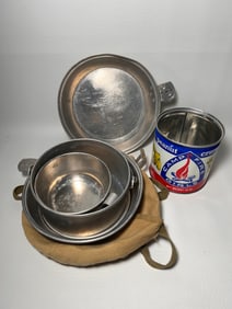 Vintage Boy Scouts Camping Mess Kit and Campfire Girls Food Tin