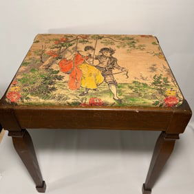 Antique French Tapestry Wooden Stool