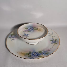 Nippon Serving Plate with Raised Dish, Hand Painted Chip & Dip Platter