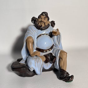 Shiwan Mudman Ceramic Pottery Figurine Expressive Man in Blue Robe