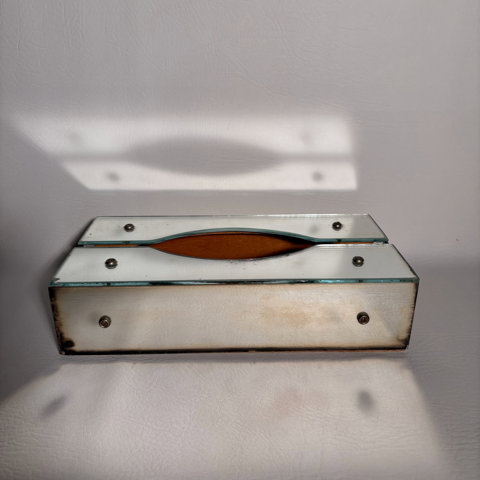 Vintage Mirror Tissue Box Holder: W11.25in H2.75in D6in