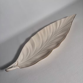 Vintage Lenox Ivory Leaf Platter with Gold Trim