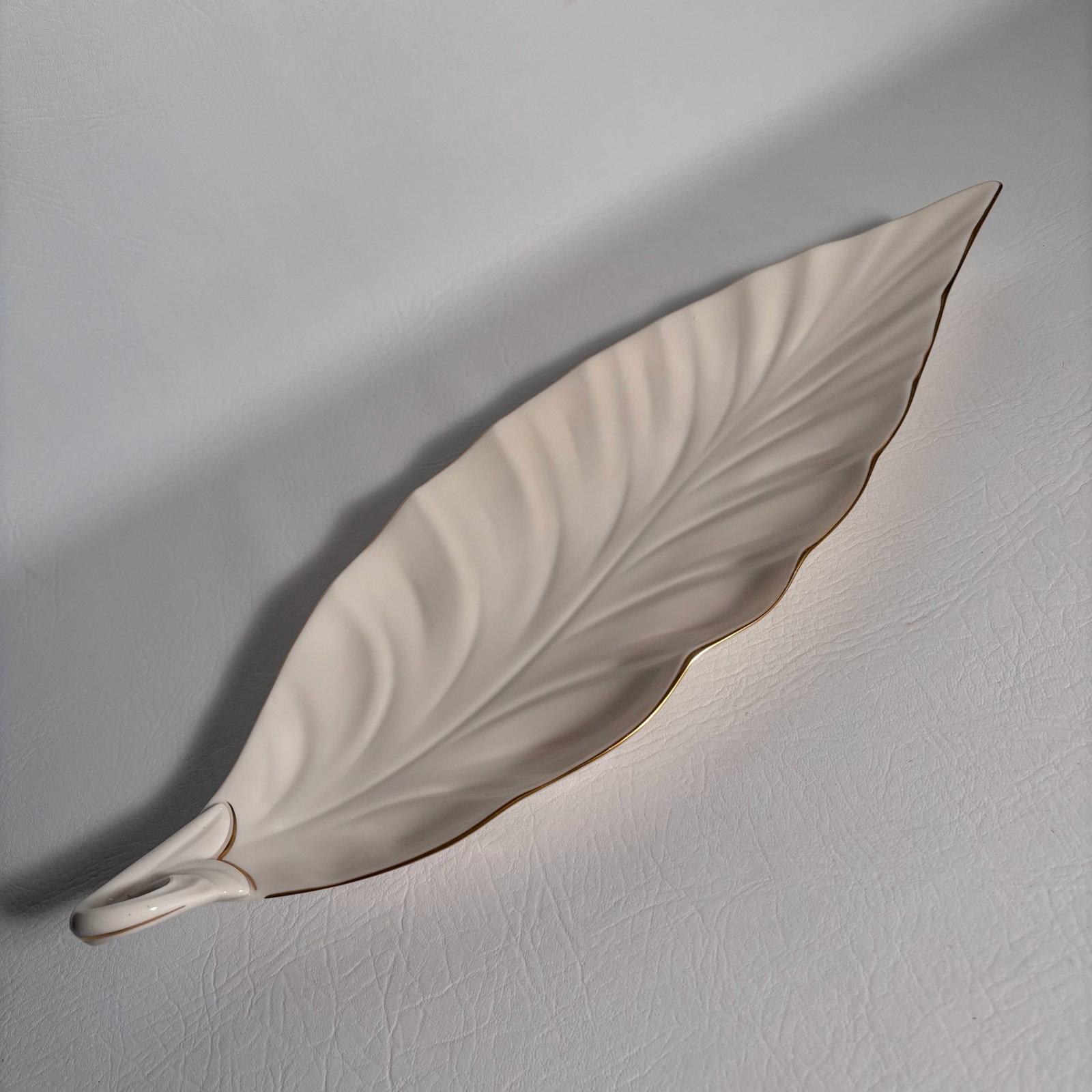 Vintage Lenox Ivory Leaf Platter with Gold Trim: W16.5in H2.25in D6.25in