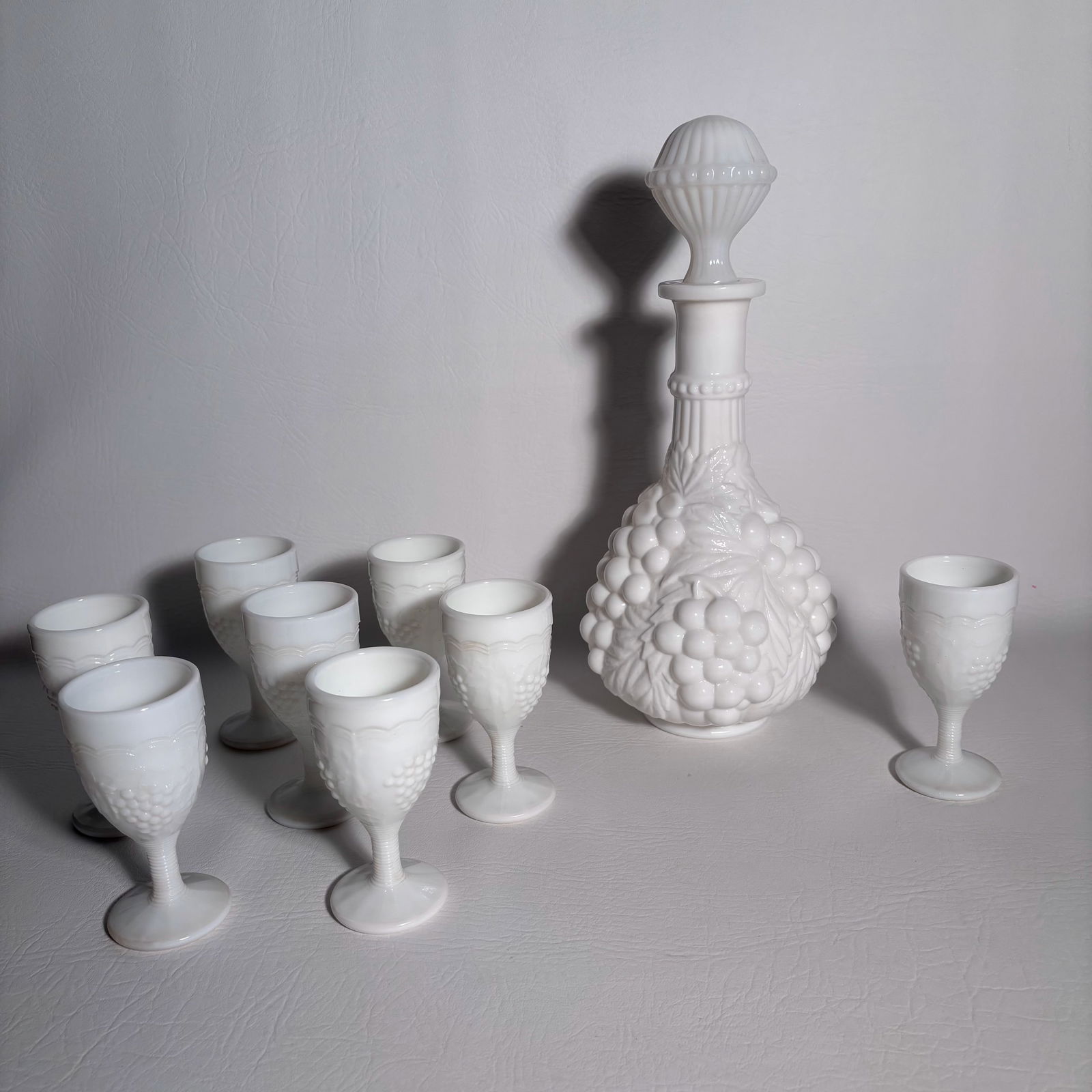 Vintage Imperial Milk Glass Wine/Cordial Decanter Set, 8 2oz Cups (1 of 3)