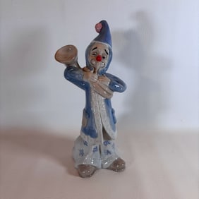 Blue and White Clown Figurine, Lladro-Like Ceramic Figurine with Faces Behind