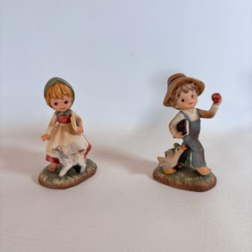 Bisque Porcelain Napcoware Country Boy and Girl, Hand Painted Figurine