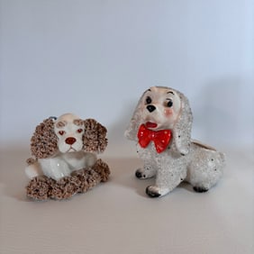 Funny Textured Ceramic Dog Figurine Pair