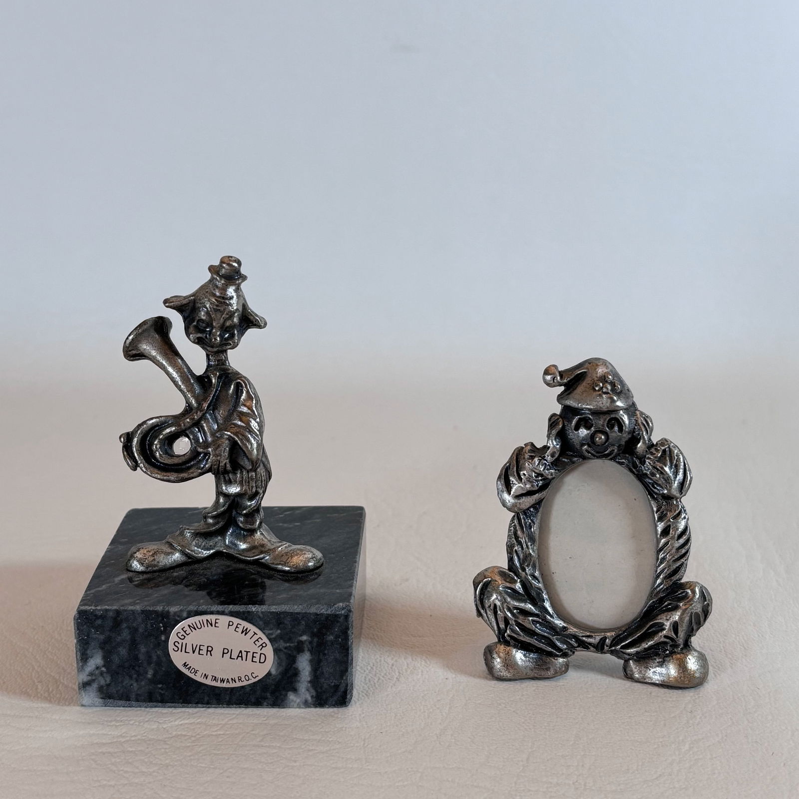 Mini Pewter Clown Paperweight and Frame: together: W3in H3.25in D2in