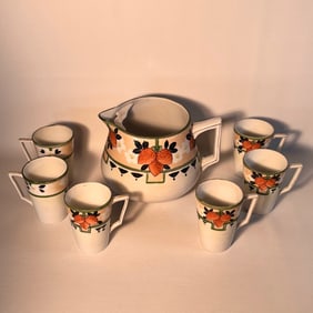 Antique 1910s Nippon Japan Hand Painted Porcelain Lemonade Set, Pitcher and 6 Cups, Arts & Crafts