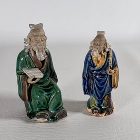 Two Antique Chinese Mud Man Figurines