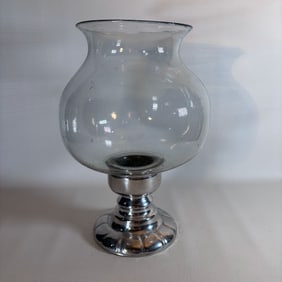 Vintage Blown Glass Pewter Pedestal Vase Fish Bowl Leech Jar
