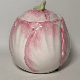 1992 Bombay Company Pink Tulip Ceramic Sugar Bowl with Lid