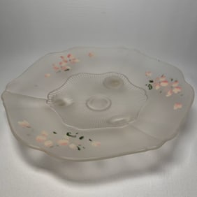 Vintage Lancaster Frosted Glass Hand Painted Footed Bowl