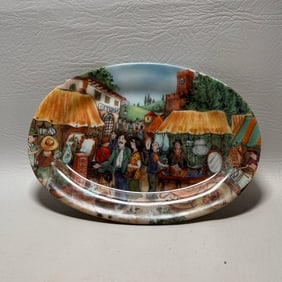 Vintage Ceramic Market Scene Oval Dish, ITALY