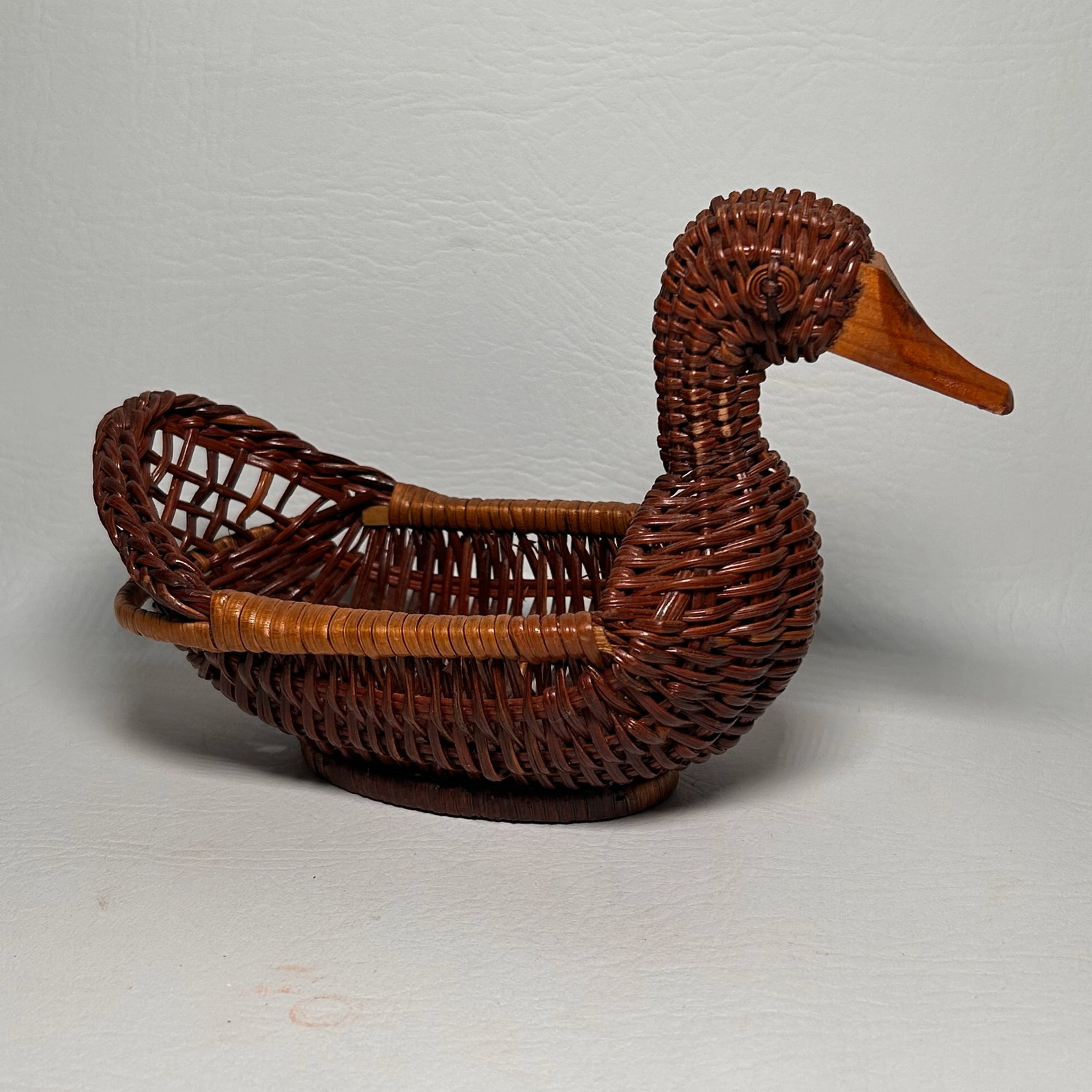 Cute Woven Duck Basket with Wooden Beak: W8in H5in D3.75in
