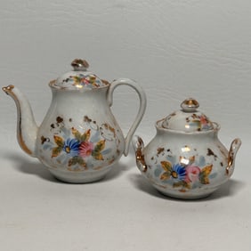 Vintage Children's Ceramic Tea Pot and Sugar Bowl