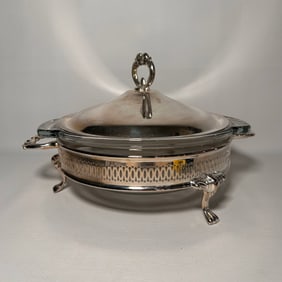 Vintage Silver Plate Footed Casserole Dish with Lid