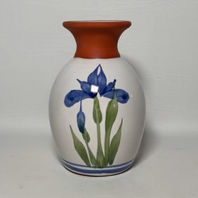 Vintage Emerson Creek Pottery Bud Vase, Handpainted Iris Design