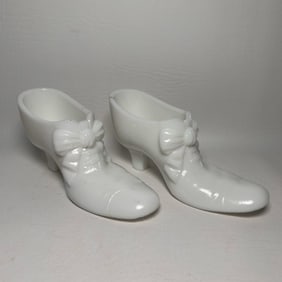 Vintage National Export Exhibition Milk Glass Shoe Pair