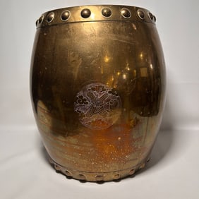 Vintage Brass Chinese Drum Side Table/ Stool