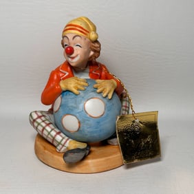 Vintage Lefton Ceramic Clown Holding Ball Figurine with Tag